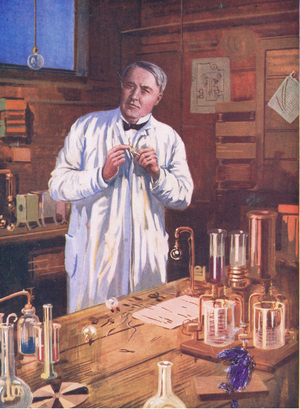 Edison: The wizard of inventions, illustration from'Cassell's Romance of Famous Lives', c.1940 (colour litho)