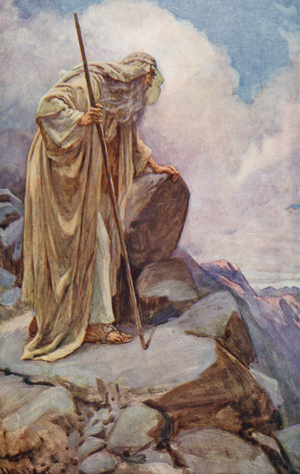 Old Testament: Moses on Mount Pisgah (colour litho)
