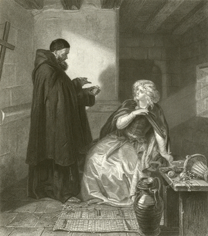 Juliet in the cell of Friar Lawrence (engraving)