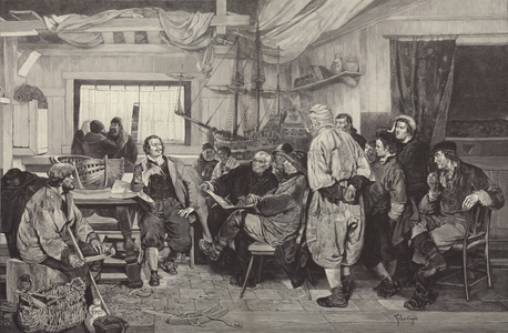 Peter the Great being taught the art of shipbuilding in Holland in 1697 (engraving)