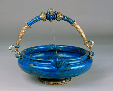 Lapis lazuli vessel with swivel handle of gold and enamel … (gold and enamel)