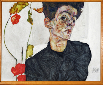 Self-portrait with physalis, 1912 (oil, opaque color on wood)
