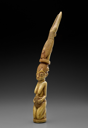 Diviner's Tapper, Iroke Ifa (ivory with dark wood inlay)