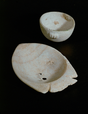 Two alabaster bowls found in an anthropoid sarcophagus in Gaza, Israel (alabaster)