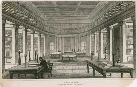 The Library of the London Institution, Finsbury Circus, London (engraving)