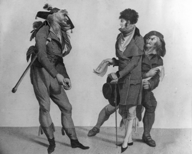 Cartoon about assignats (b/w photo)