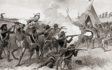 The death of Sitting Bull, shot and killed by Bull Head member of the Indian agency police, on the Standing Rock Indian Reservation, Dakota, United States of America  during an attempt to arrest him.