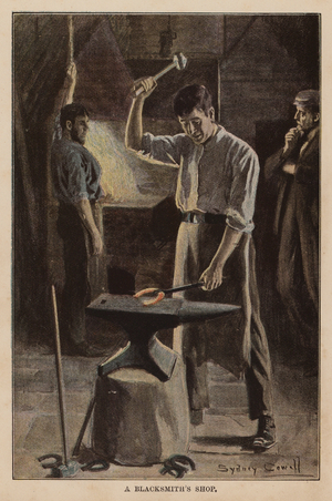 A Blacksmith's Shop (colour litho)
