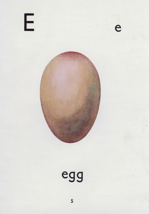 Letter E, egg (colour litho)