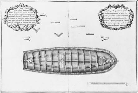 Plan of a vessel lined up to the false deck, illustration from the 'Atlas de Colbert', plate 14 (pencil & watercolour on paper)