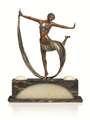 Art Deco figure with illuminated base, 'Espirit de Josephine Baker', c.1925 (patinated & cold-painted bronze)