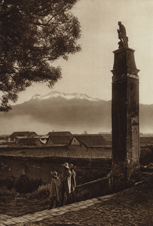 Mexico: Amecameca con Iztaccihuatl (b/w photo)