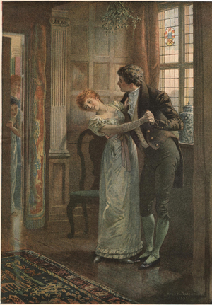 Mistletoe Kissing Under Magazine Plate, UK, 1900s