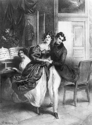 Dance lesson in the 18th Century (b/w photo)