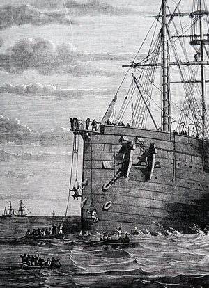 The 'Great eastern' steamship used to lift the Atlantic telegraph cable, 1866