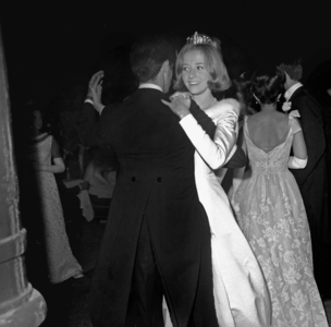Ball of The Debutantes in Chaillot Palace in Paris on October 7, 1964 : A Debutante Is Dancing With her Partner (b/w photo)