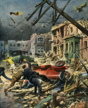 Hurricane in Florida, October 1929 (colour litho)