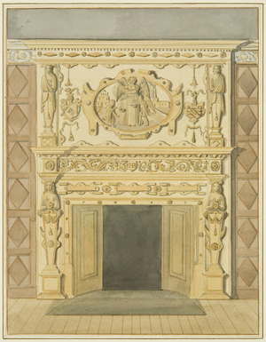 Chimneypiece in the Law Library (w/c on paper)
