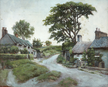 Cottages on a Roadside (oil on oilboard)