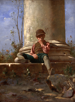Boy with Pipe (oil on panel)