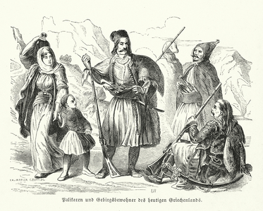 Palicars and people of the mountains of Greece, 19th Century (engraving)