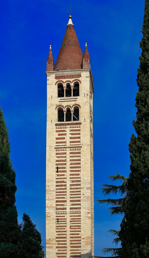 The bell tower of the basilica of San Zeno Maggiore.
