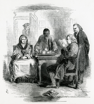 Samuel Johnson (1709-1784) English author and lexicographer in his house off Fleet Street, London, England..