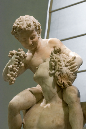 Roman art: Farnese Collection - Satyr with child Dionysus - Detail - Archaeological National museum - MANN, Naples, Italy