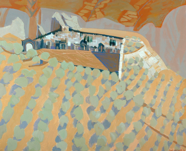 Cemetery In Mountain Village, Sicily, 1973 (oil on canvas)