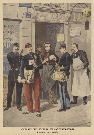 Postal strike in Paris (colour litho)