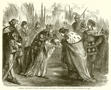 Edward the Black Prince presenting King John of France to his Father, Edward III, 1357 (engraving)