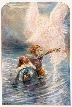 Christian and Hopeful cross the River (colour litho)
