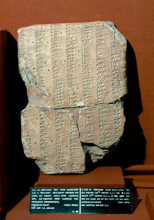 ANCIENT ORIENT ART (Assyrian): A list of Cuneiform sign…, New Assyrian period 668-626BC (Terracotta)