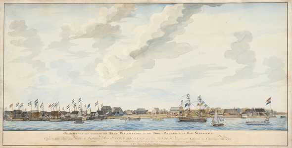 View of the city of Paramaribo and the Fort Zeelandia, 1772 (watercolour on paper)


