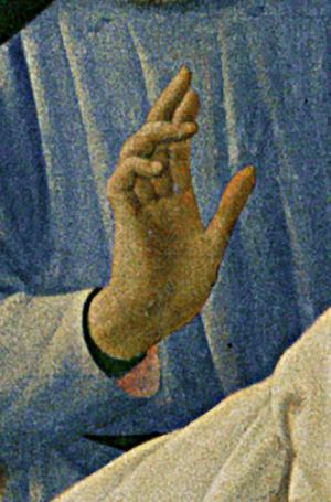 Detail of Santa Trinita Altarpiece, frame and pinnacles by Lorenzo Monaco (Piero di Giovanni) (c.1370-1425) completed c.1434 (tempera & gold on panel)