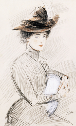 An Elegant Lady, (black, red and white chalk on paper)