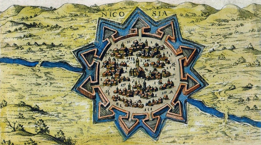 Cyprus / Italy: Map of the walls of Nicosia, from the book "Viaggio da Venetia a Constantinopoli per Mare" by Giacomo Franco (1550-1620), 1597