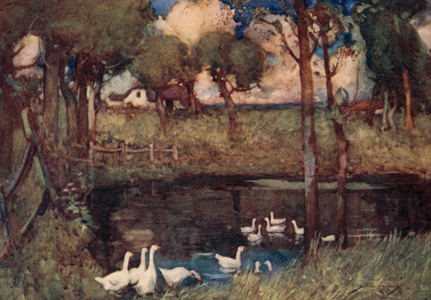 Illustration for The Deserted Village by Oliver Goldsmith (colour litho)