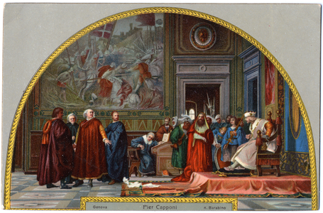 History. Piero Capponi. Painting by N. Barabino. POstcard, Italy, c.1900 (postcard)