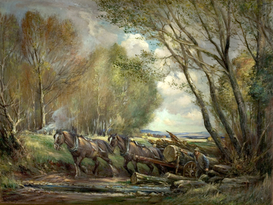 Hauling Timber, Stirlingshire, Scotland (oil on canvas)
