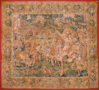 Flemish tapestry. Series The Book of Judith. Nebuchadnezzar’s army (El ejército de Nabucodonosor). First tapestry in the series. Manufacture Netherlands, Brussels?, second half of the 16th century. Fabric Wool. Location Church of Saint Nicholas of Bari (museum opened in 2009). Origin Church of Saint Stephen.