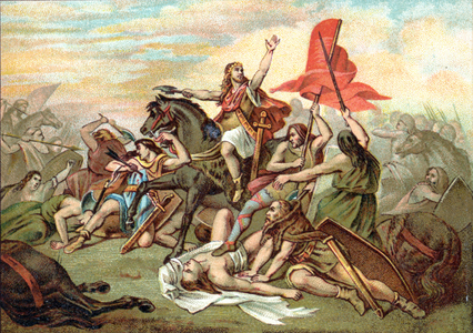 Battle of Tolbiac (conversion of Clovis), 19th century (illustration)