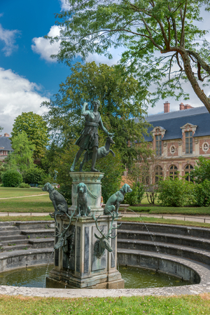 Diane's fountain with doe in Diane's garden (photo)