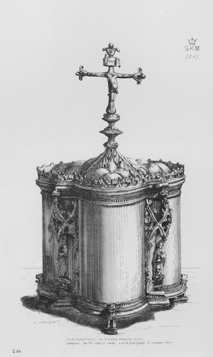 Victoria And Albert Museum: Chrismatory in silver parcel-gilt, German, date about 1490 (engraving)