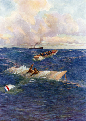 The Lifeboat of "The Mary of Denmark" Rescuing Hawker and Grieve (colour litho)