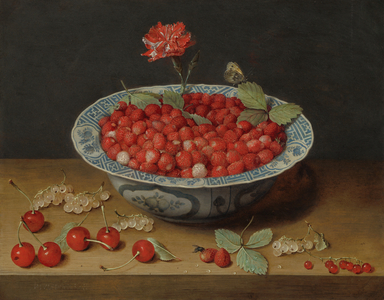 Wild Strawberries and a Carnation in a Wan-Li Bowl, c.1620 (oil on copper)