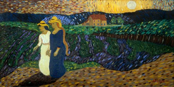 Two Women Crossing the Field, by Ran Horn, (20th Century)