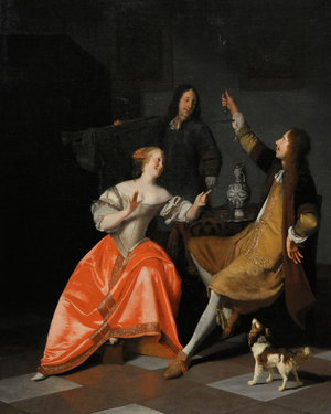 Drinking Society, ca.1668, by Jacob Ochtervelt (1634-1682).