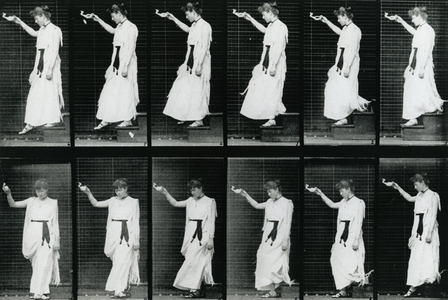 Woman. Descending a Stairway, 1887, illustration from 'The Human Figure in Motion' by Eadweard Muybridge, edition published 1904 (b/w photo)
