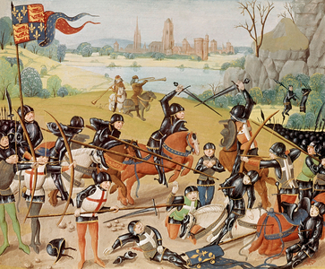 One Hundred Years' War : battle of Agincourt on october 25, 1415 (French defeat against english army), illumination, 15th century